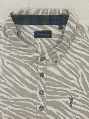 William Murray Men’s 2XL Beige Zebra-Print Tartan Performance Polo Shirt